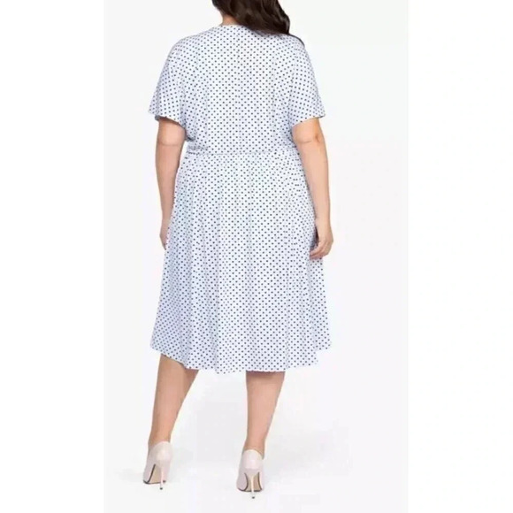 DEX Plus Midi 3XL Lauren‎ Dress Baby Blue Polka Dot Tie Front Jersey Lined NWT - Picture 2 of 9
